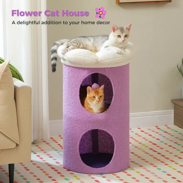 2-Story Cat Beds for Indoor Cats Large Cat House with Removable Flower Cat Bed, Cute Cat Cave Cat Hideaway Indoor Cat Condo - Image 2