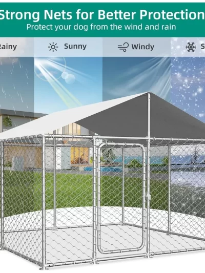 Heavy Duty Outdoor Dog Kennel with Waterproof Cover, UV-Resistant Roof, and Secure Locking Mechanism for Large Dogs