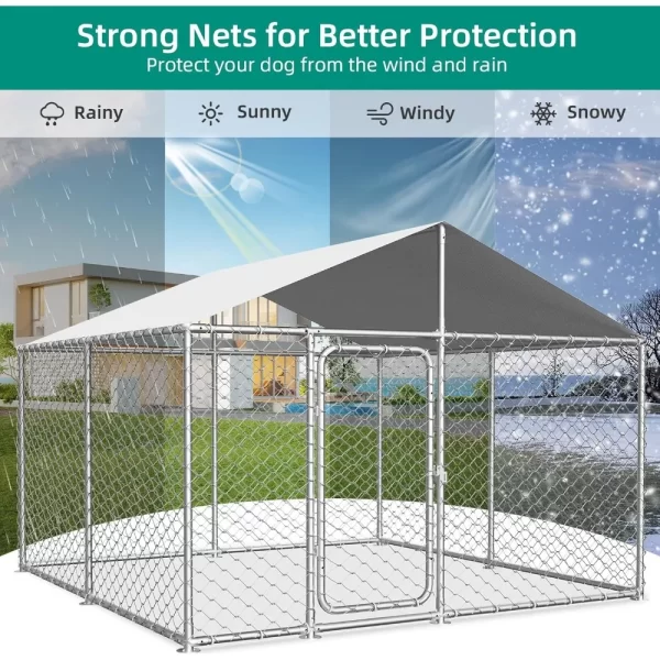 Heavy Duty Outdoor Dog Kennel with Waterproof Cover, UV-Resistant Roof, and Secure Locking Mechanism for Large Dogs