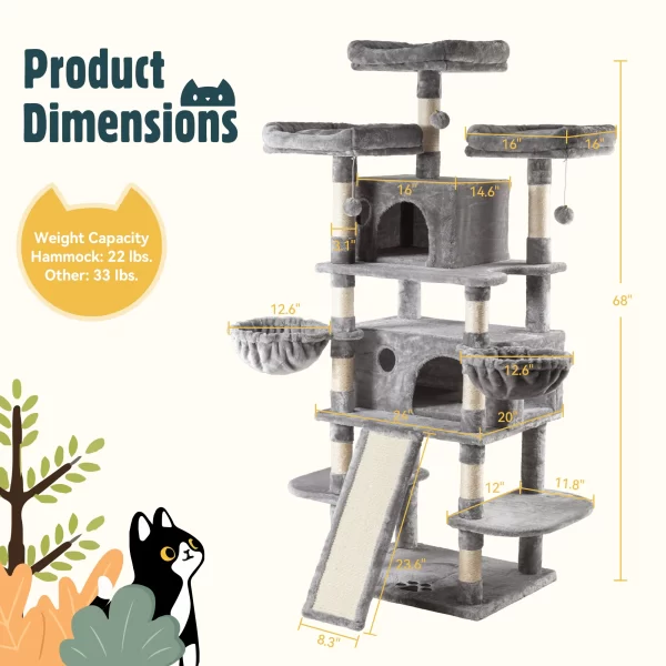 68-Inch Multi-Level Cat Tree Tower for Large Cats/Cat Condo/Cozy Plush Cat Perches/Sisal Scratching Posts/Baskets - Image 6