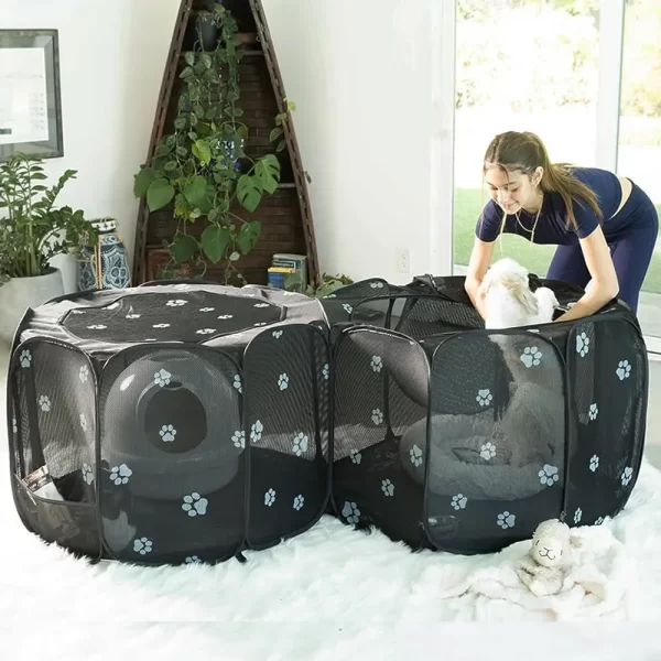 2-in-1 Pet Playpen Portable Dog Cat Tent Playpen Foldable Indoor Outdoor with Leakproof Pads Easy Access Puppies Kittens