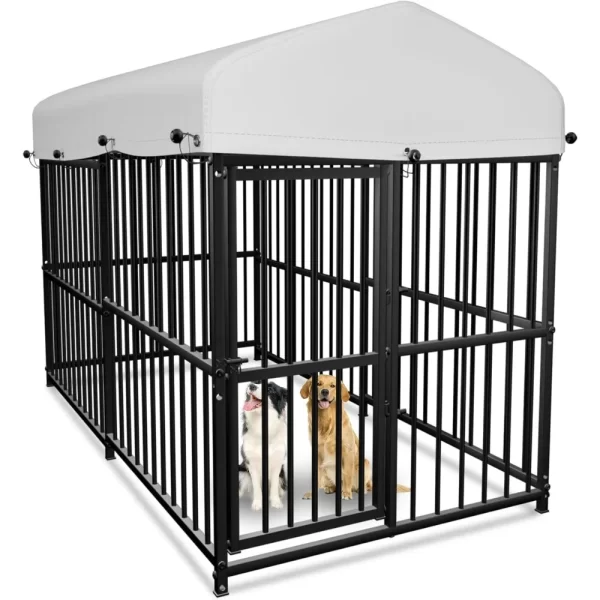 7.8' x 4' x 5' Outdoor Large Wrought Iron Dog Kennel Enclosures with Roof, Heavy Duty Playpen Crate Pet Kennel with Waterproof - Image 2