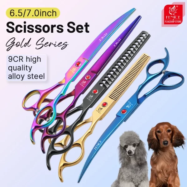Fenice Classical Model 9cr steel 6.5/7.0 Inch rainbow & black dog grooming scissors shears