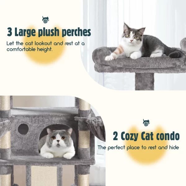 68-Inch Multi-Level Cat Tree Tower for Large Cats/Cat Condo/Cozy Plush Cat Perches/Sisal Scratching Posts/Baskets - Image 2