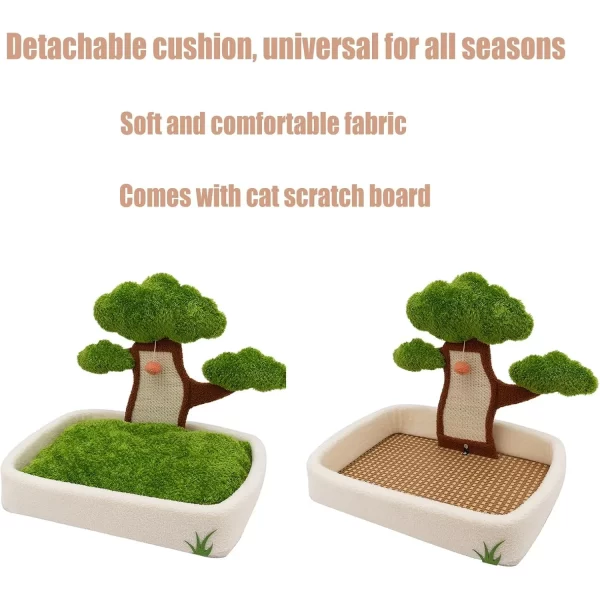 Luxury Cat House with Pine Tree Scratching Post, 24.8" Plush Velvet Bed & Sisal Scratcher for Indoor Cats, Includes Dangling Toy - Image 6