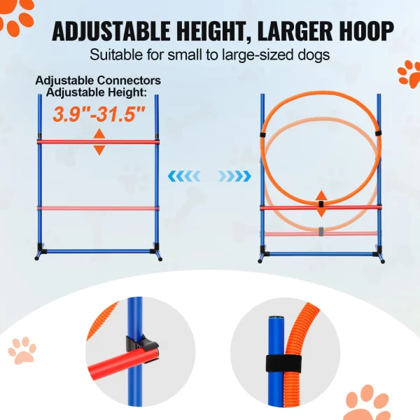 VEVOR Dog Agility Training Equipment 4 PCS Set with Adjustable High Hurdles 6 Weave PolesJump Ring Square Pause Box Whistle - Image 4