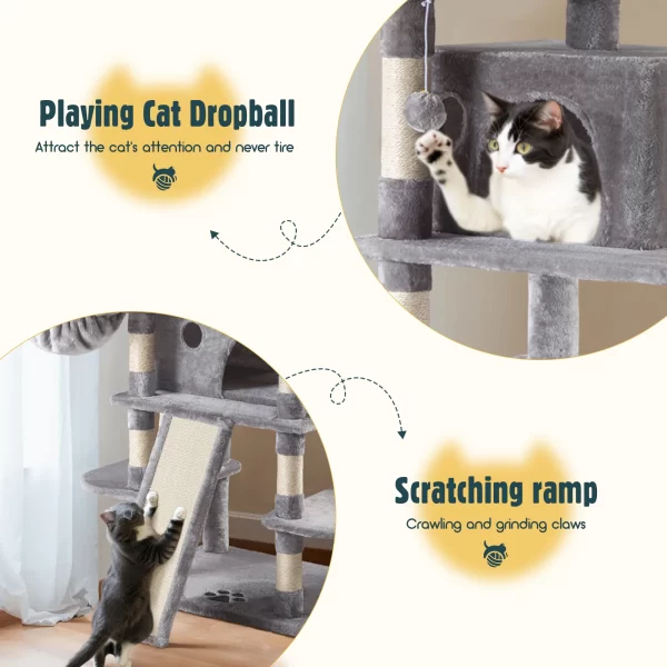 68-Inch Multi-Level Cat Tree Tower for Large Cats/Cat Condo/Cozy Plush Cat Perches/Sisal Scratching Posts/Baskets - Image 4