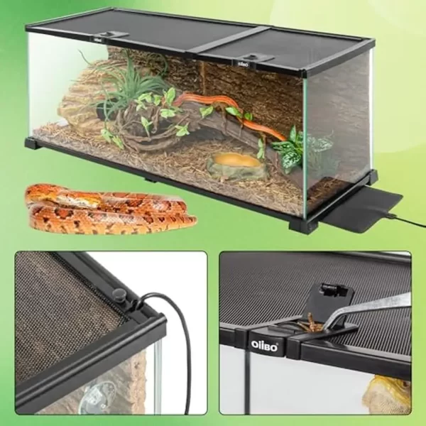 Reptile Terrarium 30x12x12 Glass Tank Top Feeding Dual Sliding Door Vent Easy Clean Kit Snake Lizard Bearded Dragon Hedgehog - Image 4