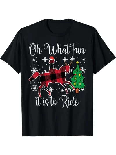 Womens Festive Horse Riding Fun T-Shirt | Christmas Crewneck | Cozy Fashion Tee | Must-Have Street Style T-Shirt