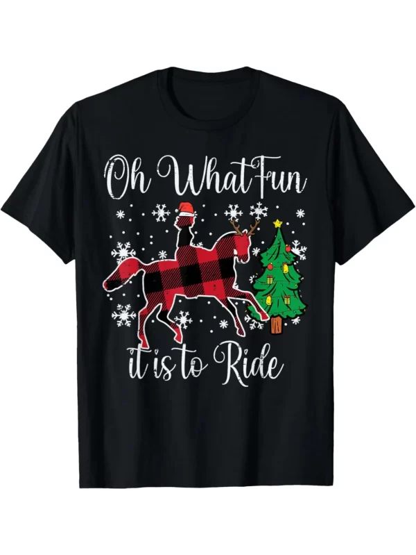 Womens Festive Horse Riding Fun T-Shirt | Christmas Crewneck | Cozy Fashion Tee | Must-Have Street Style T-Shirt