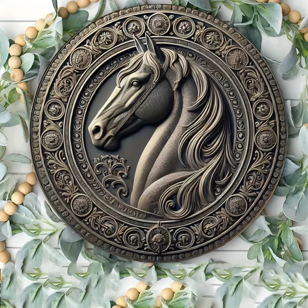 Rustic Iron Horse Wall Art - 8x8" Round Aluminum Metal Sign for Living Room u0026 Patio Decor, Unique Home Gift - Image 5