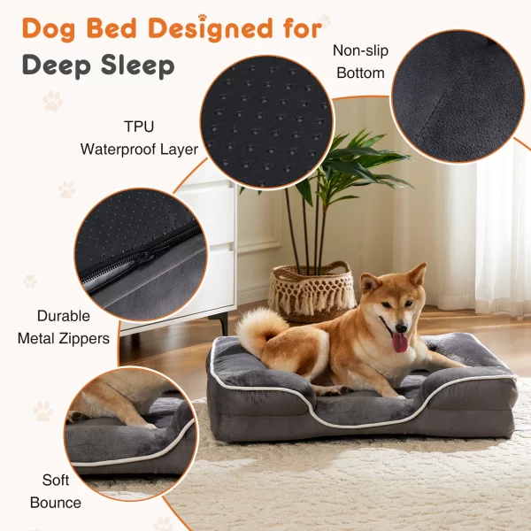 JHK Orthopedic Dog Bed Memory Foam Pet Bed with Washable Removable Cover Non-Slip Base Waterproof Liner - Image 4