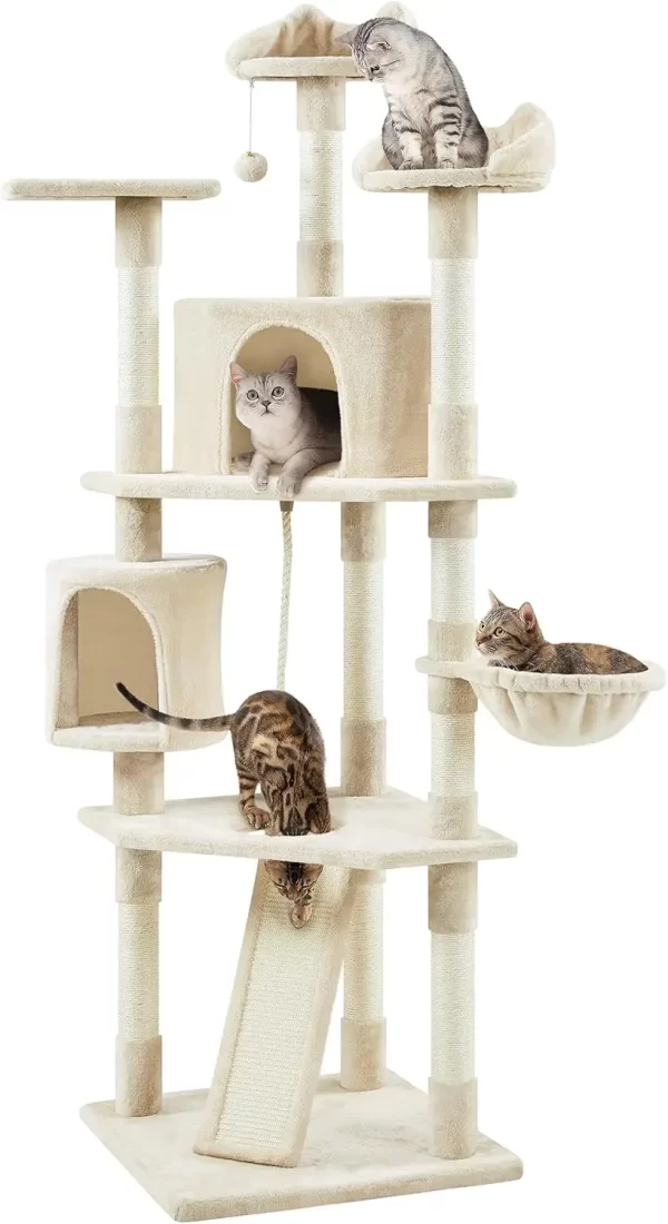 Cat Trees Indoor Cat Tower with Sisal-Covered Scratching Posts, Plush Perches and Condo for Kittens, Cats and Pets - Dark Gray - Image 6