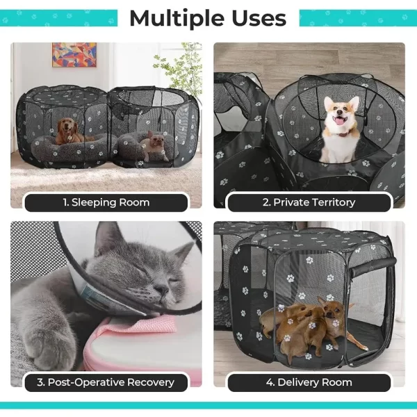 2-in-1 Pet Playpen Portable Dog Cat Tent Playpen Foldable Indoor Outdoor with Leakproof Pads Easy Access Puppies Kittens - Image 3