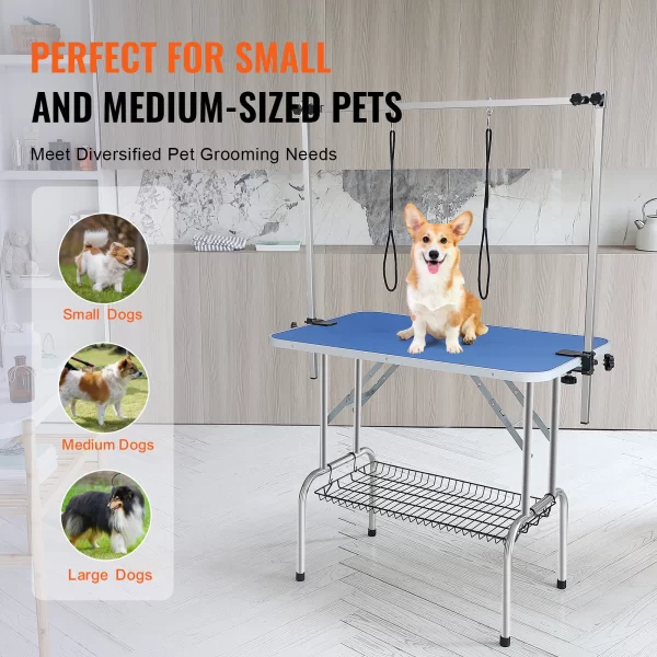 SucceBuy Pet Grooming Table Two Arms with Clamp Dog Grooming Station Foldable Stand for Medium Small Dogs with Grooming Loop - Image 6