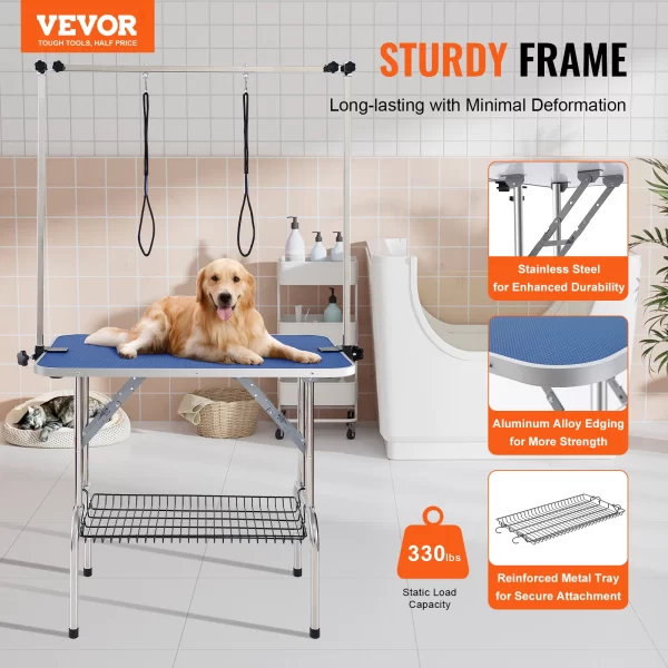 SucceBuy Pet Grooming Table Two Arms with Clamp Dog Grooming Station Foldable Stand for Medium Small Dogs with Grooming Loop - Image 3