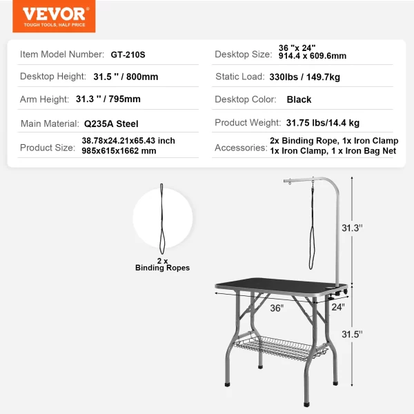 SucceBuy Pet Grooming Table Two Arms with Clamp Dog Grooming Station Foldable Stand for Medium Small Dogs with Grooming Loop - Image 10