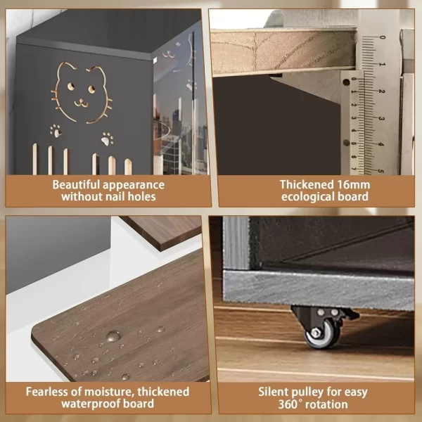 Large Enclosed Cat Condo, Wooden Large Cat Villa, Indoor/Outdoor Cats Enclosure with Wheels, Multi-Feature Cat Houses for Indoor - Image 6