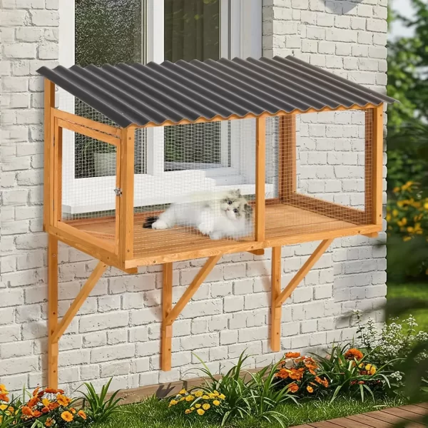 Cat Catio, Wall-Mounted Window Enclosure for Indoor Cats, Expandable Wooden Small Pet Perch House - Image 8