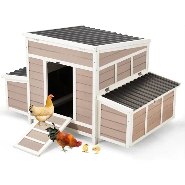 Chicken Coop, 56" Large Wooden Chicken Hutch with 6 Nesting Boxes, Outdoor Hen House Chicken Cage ,Brown, Special Feature: Durable - Image 6