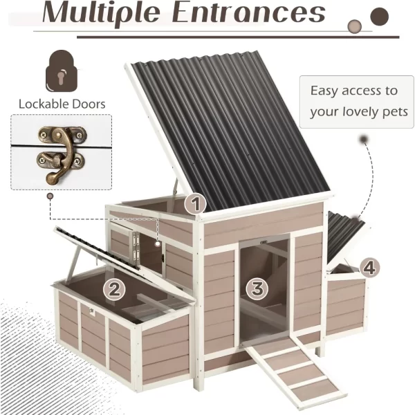 Chicken Coop, 56" Large Wooden Chicken Hutch with 6 Nesting Boxes, Outdoor Hen House Chicken Cage ,Brown, Special Feature: Durable - Image 3