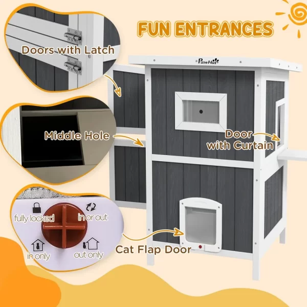Cat House Wooden Feral Cat House w/ Removable Floor, Gray - Image 6