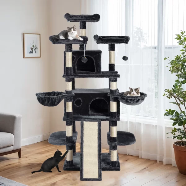 68-Inch Multi-Level Cat Tree Tower for Large Cats/Cat Condo/Cozy Plush Cat Perches/Sisal Scratching Posts/Baskets - Image 9