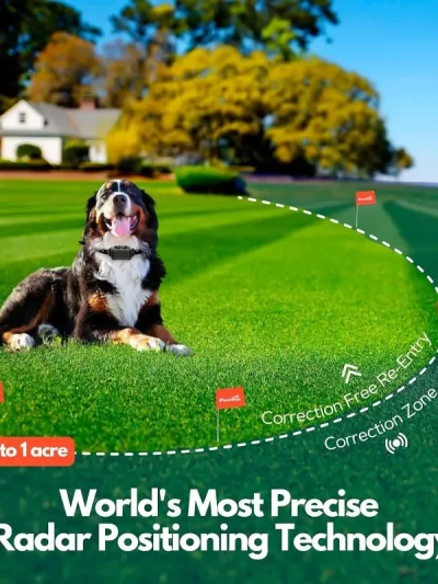 Wireless Dog Fence & High Precision Wireless Containment System for Up to 1 Acre, Real-Time Distance Monitoring