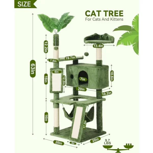 HOOPET Indoor Cat Tree Tower With Scratching Board Spacious Plush Perch and Interactive Hanging Ball Ideal For Multi-Cat Family - Image 6