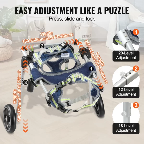 VEVOR 2 Wheels Dog Wheelchair for Back Legs Pet Wheelchair Dog Cart/Wheelchair for Injured Disabled Paralysis Hind Limb Weak Pet - Image 4