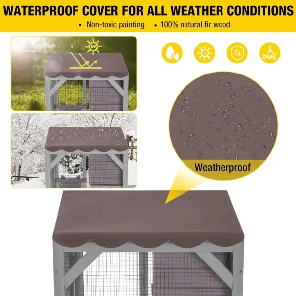 Cat Catio Outdoor House Movable Cat Enclosures on Exercise Wheels Cats Cage with Upgraded Resting Box, Waterproof Cover - Image 4