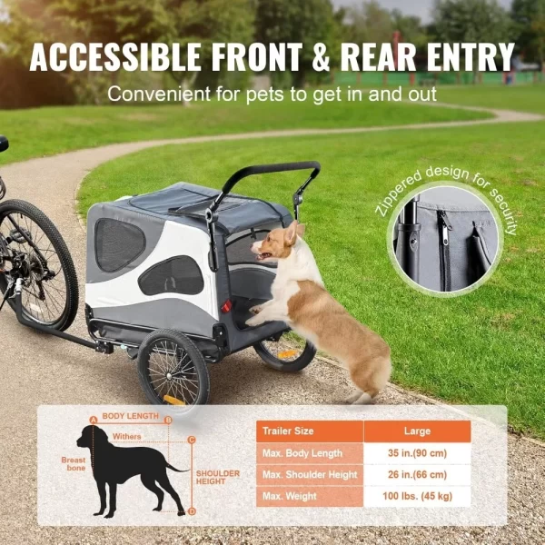 Supports up to 66/88/100 lbs, 2-in-1 Pet Stroller Cart Bicycle Carrier, Universal Coupler, Reflectors, Flag - Image 4