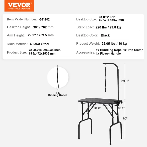 SucceBuy Pet Grooming Table Two Arms with Clamp Dog Grooming Station Foldable Stand for Medium Small Dogs with Grooming Loop - Image 9