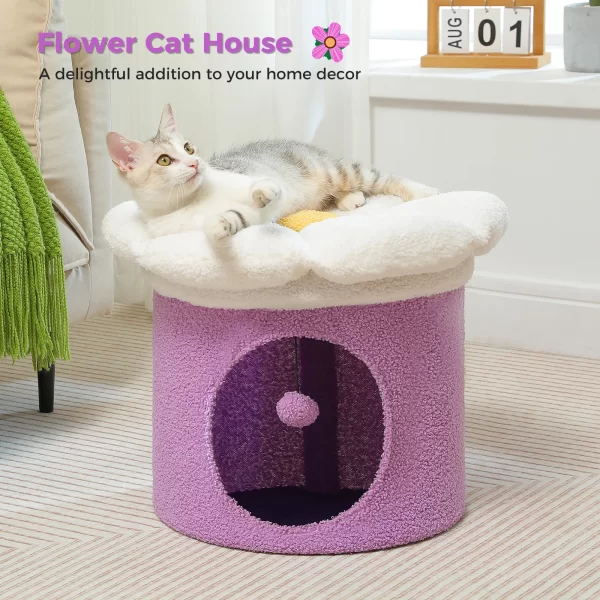 Cat Beds for Indoor Cats, Large Cat House with Removable Flower Cat Bed, Cute Cat Cave Cat Hideaway, Indoor Cat House Condo - Image 2