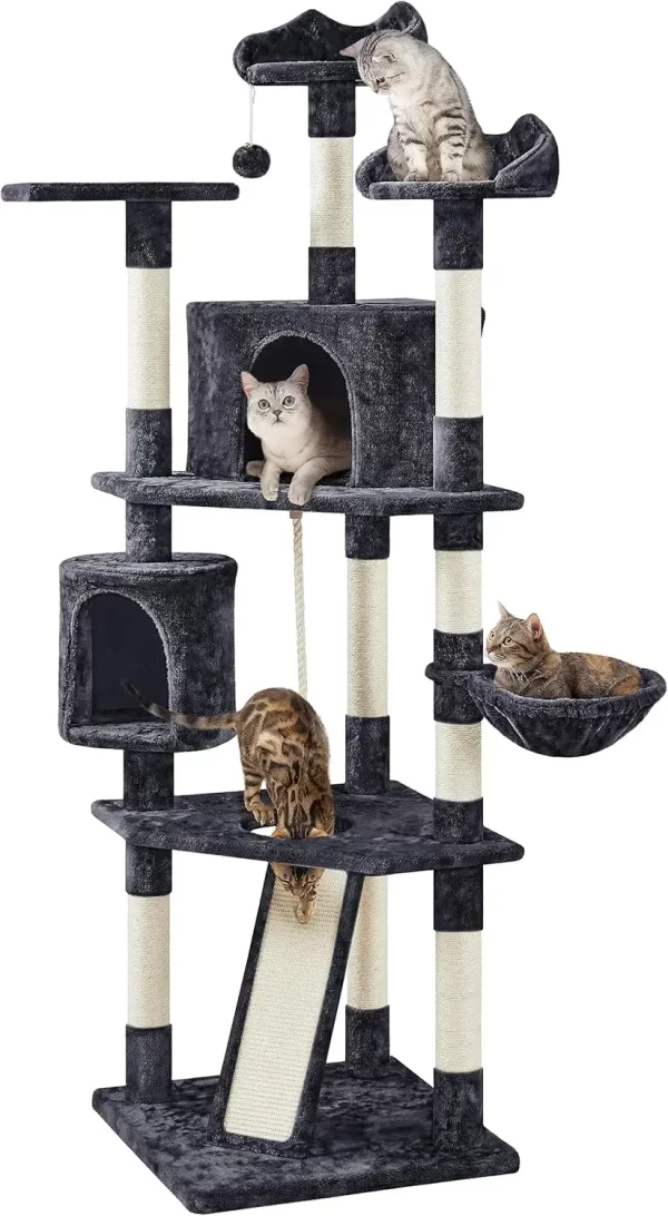 Cat Trees Indoor Cat Tower with Sisal-Covered Scratching Posts, Plush Perches and Condo for Kittens, Cats and Pets - Dark Gray - Image 7