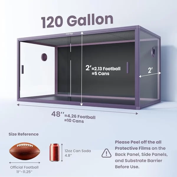 120 Gallon Bearded Dragon Tank Terrarium Sliding Door Screen Ventilation Reptile Enclosure Indoor Habitat Easy Clean Sturdy - Image 2