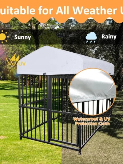 7.8' x 4' x 5' Outdoor Large Wrought Iron Dog Kennel Enclosures with Roof, Heavy Duty Playpen Crate Pet Kennel with Waterproof
