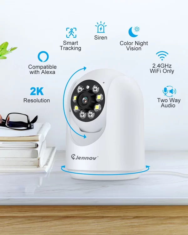 Jennov 2Pcs 2K Pan/Tilt Indoor Home Security Cameras - 2.4 GHz Animal Camera, Wi-Fi Baby Camera Monitor, Auto Tracking - Image 2