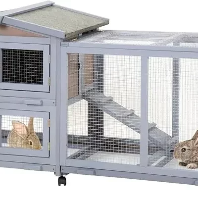 Rabbit Hutch Indoor and Outdoor Rabbit Wooden Hutch House Guinea Pig with Wheels Rolling Large