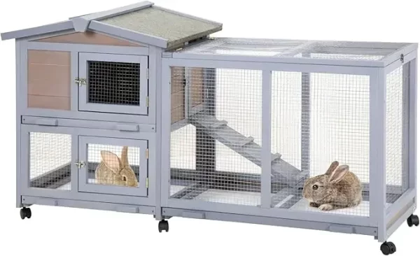 Rabbit Hutch Indoor and Outdoor Rabbit Wooden Hutch House Guinea Pig with Wheels Rolling Large