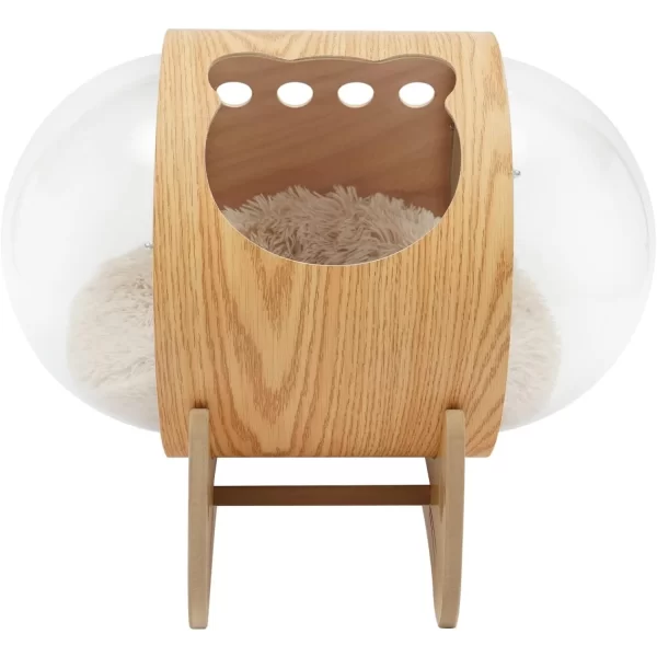 Luxury Cat Pod Bed, Wooden Frame with Clear Acrylic Dome & 3.9" Thick Cushion, Supports 18.7lb Pets (Ventilation Holes) - Image 6