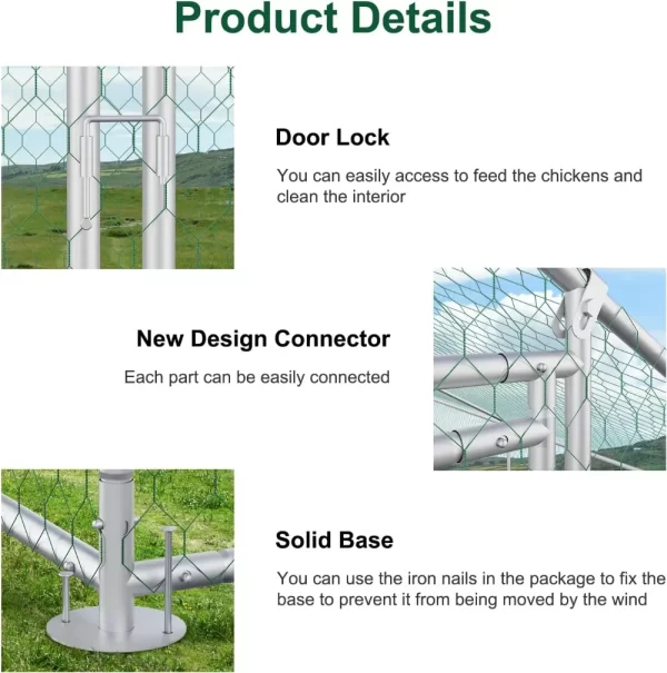 Large Metal Chicken Coops for 20 Chickens  Waterproof and Anti-UV Chicken Pens Outdoor with Top Silver(13' L × 9.8' W × 6.8' H) - Image 5
