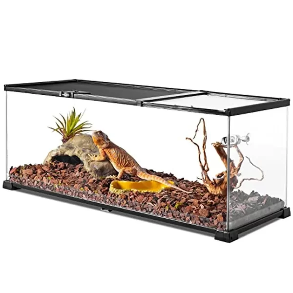 20 Gallon Dual Top Sliding Reptile Glass Terrarium Easy Clean Tank Snake Hamster Hedgehog Patented Design Waterproof PVC Tray - Image 3