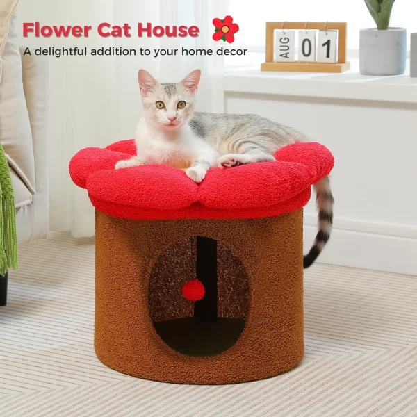 Cat Beds for Indoor Cats, Large Cat House with Removable Flower Cat Bed, Cute Cat Cave Cat Hideaway, Indoor Cat House Condo - Image 3