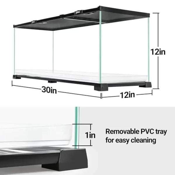 Reptile Terrarium 30x12x12 Glass Tank Top Feeding Dual Sliding Door Vent Easy Clean Kit Snake Lizard Bearded Dragon Hedgehog - Image 2