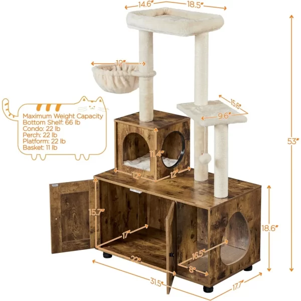 Cat Tree, All-in-one Indoor Kitten House w/Scratching Posts, Wooden Cat Litter Box Furniture - Image 6