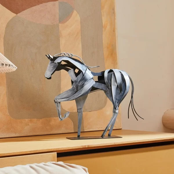Horse Statue-Unique Rustic Decor for Office&Home -Hand-Painted Metal Sculpture - Perfect Handicraft Gift for Horse Lovers (Grey) - Image 2
