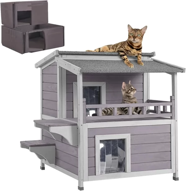 Cat House Outdoor 100% Insulation Kitty Shelter with Insulated Liner for Winter, Waterproof Heated Cat Condo - Image 7