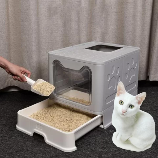 Bingopaw XXL Large Space Foldable Cat Litter Box with Front Entry & Top Exit with Tray - Image 6