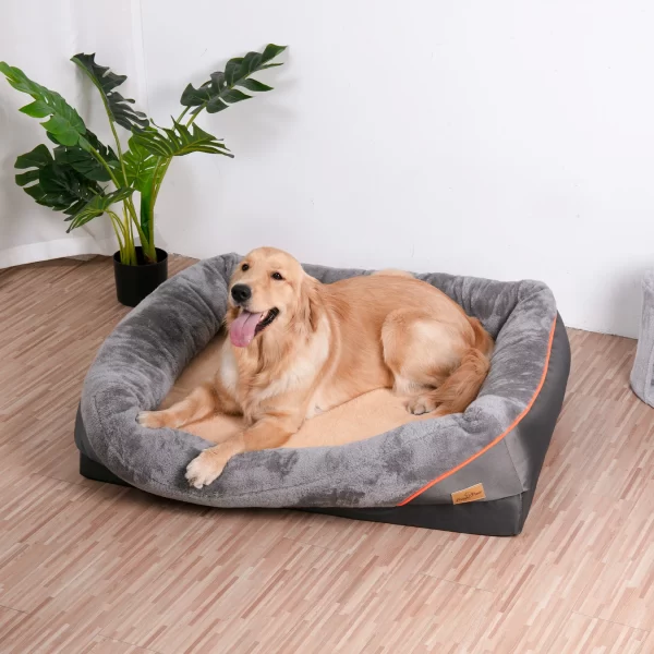 XL & 2XL Dog Bed Super Soft Orthopedic Foam Pet Bed Sleeping Mat with Cotton-padded Bolster and Removable Cover - Image 2